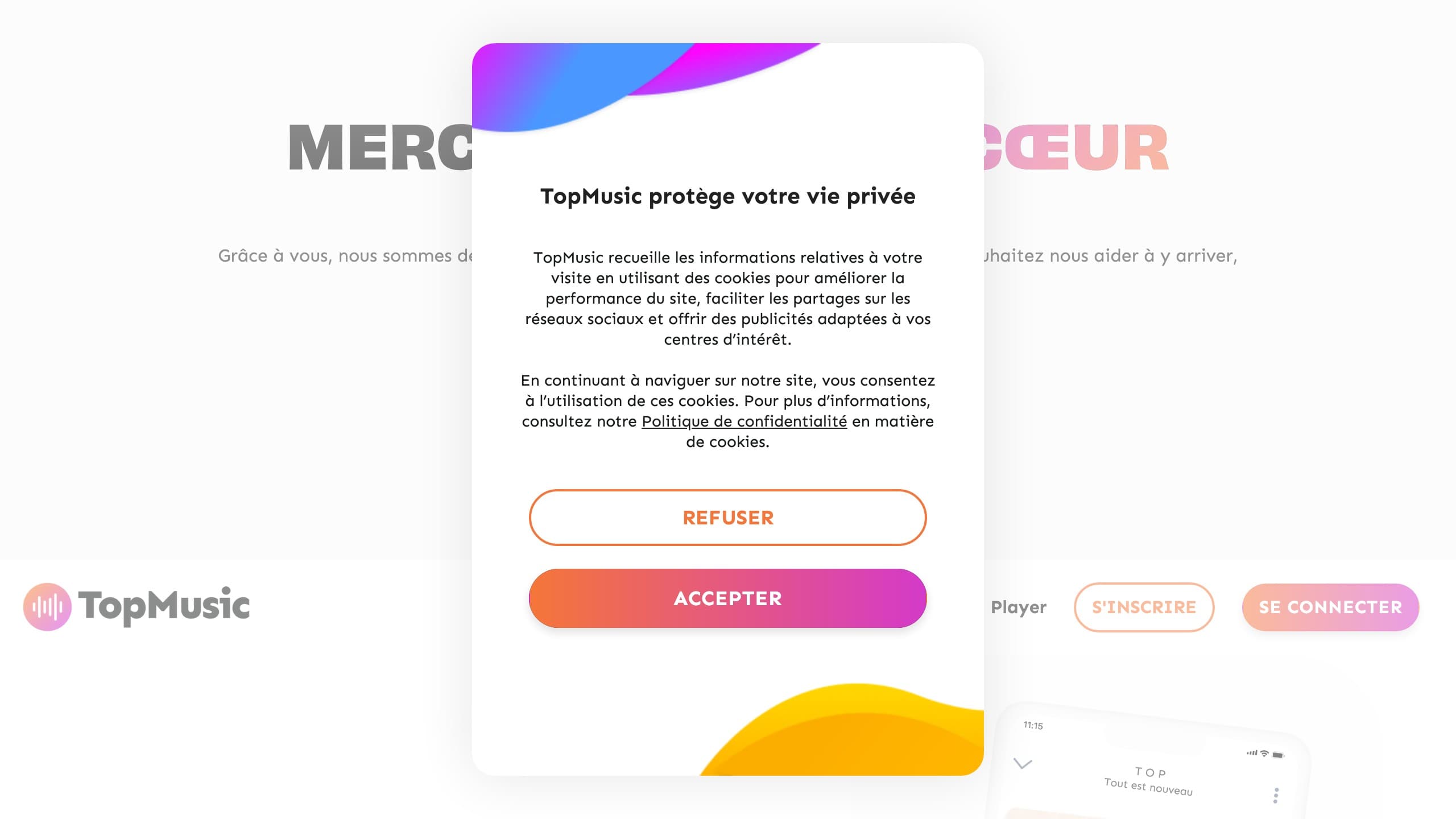 Capture d'écran du projet TopMusic